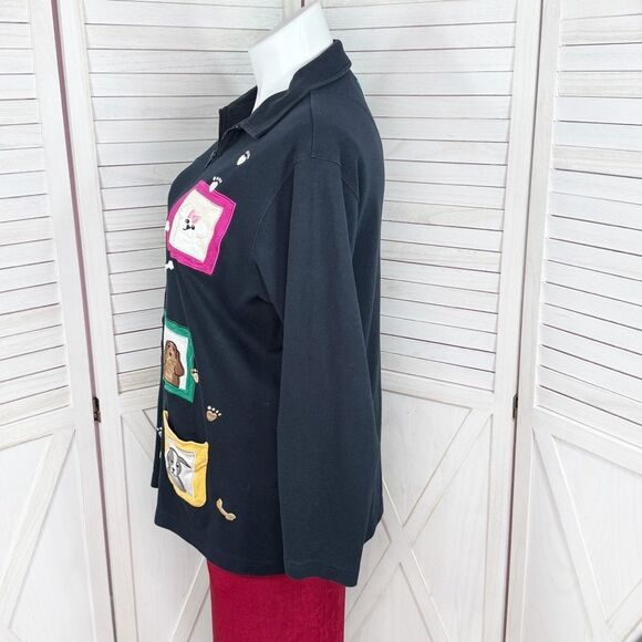 Bechamel Dog Lover Embroidered Patches Full Zip Cardigan Jacket Blue Large - Picture 2 of 11